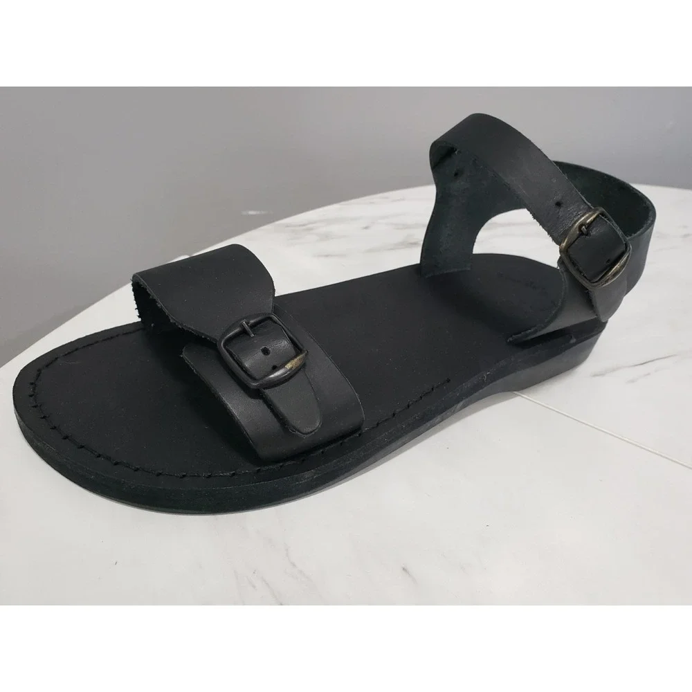 NEW SIZE 45‎ Jerusalem Biblical Sandals Flip Flop Leather black the original